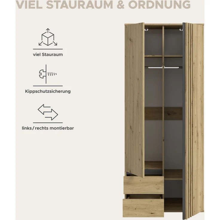 Tofta Kleiderschrank 2-türig in Artisan Eiche Nachbildung – Bild 12