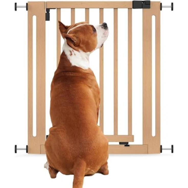 Bettacare Naturholz Elegance Treppenschutzgitter, Natur, 71cm - 79cm, Druckmontage Sicherheitsgitter, Sicherheitsgitter für Welpen, Hunde und Haustiere, Einfache Installation – Bild 1