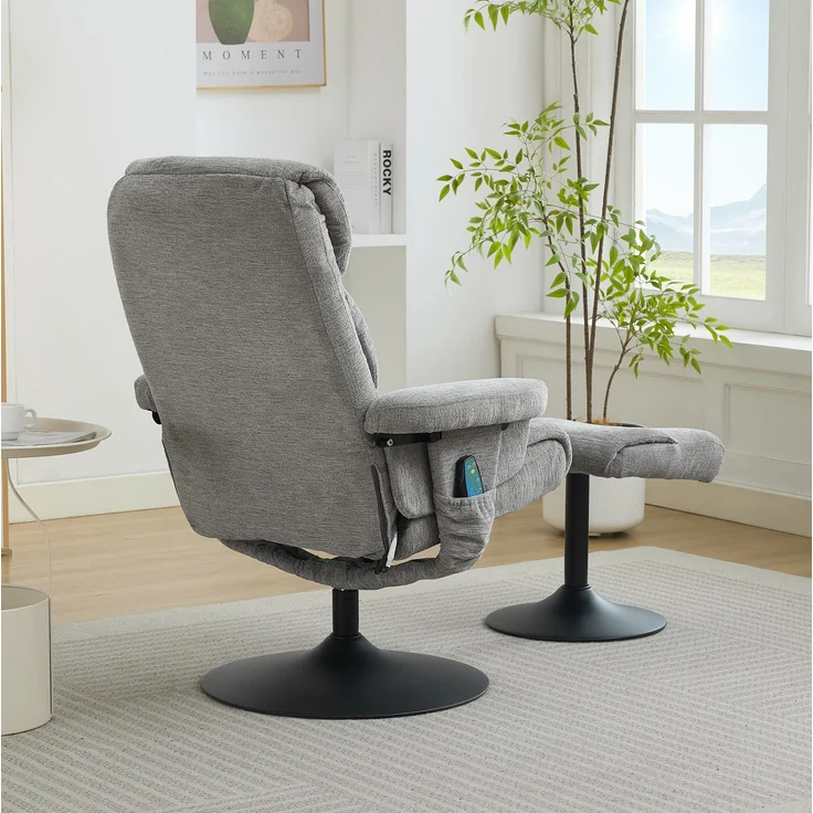 DESVIAE Sessel mit 5-Punkt-Massage und Heizfunktion 75,5x100x77 cm Chenille Grau – Bild 9