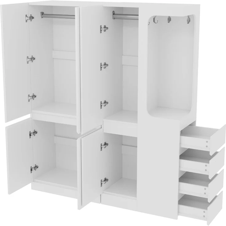 CHICFURN Kleiderschrank 140x170x40 cm aus Holz mit Schubladen und offenem Hängebereich – Weiß – Bild 4