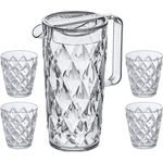 Koziol Crystal Kanne mit 4 Becher, Trinkkanne, Trinkbecher, Wasserbecher, Saftkanne, Kunststoff, Crystal Clear, 1. 6 L, 4007535