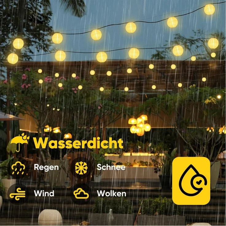 Salcar LED-Lichterkette LED Lichterkette Lampion Außen, Solar-, Batterie-, Steckdosen-Betrieb, 50-flammig, 15M 50 LED-Lampions,8 Modi, Solarbetrieb – Bild 2