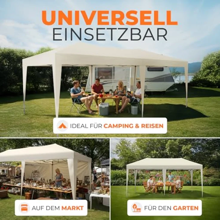 Kronenburg Faltpavillon wasserdicht Pavillon mit 6 Seitenteilen, Gartenzelt, 3x6 m - mit UV Schutz 50+, Champagner – Bild 8