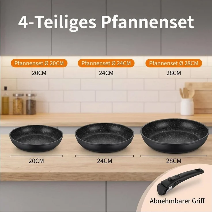 FOHERE Pfannen-Set Topfset 4-teiliges Antihaft-Pfannenset mit abnehmbarem Griff, (Set, 4-tlg) – Bild 2