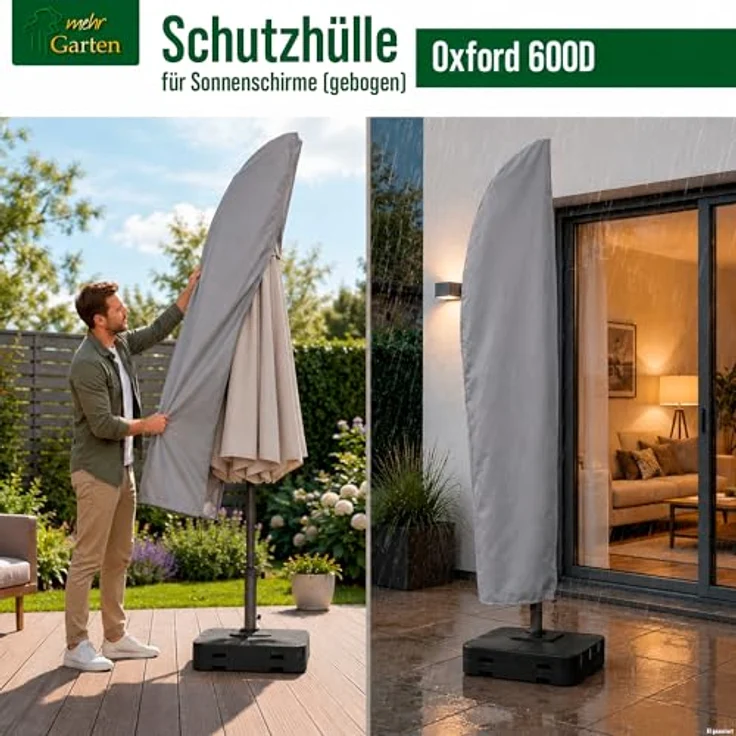mehr Garten Sonnenschirm-Schutzhülle Premium, wasserdichte Abdeckung aus 600D Polyester Oxford-Gewebe, frostbeständig und UV-beständig – Bild 2