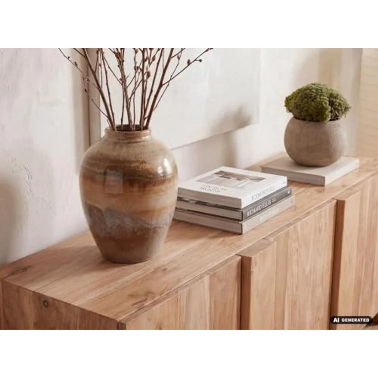 FINEBUY Sideboard FB119495 Anrichte 165cm Wohnzimmer Schrank Esszimmer Groß Modern (Massive Kommode aus Akazienholz mit 3 Türen), Braune Holzkommode mit 6 Fächern Handmade – Bild 5
