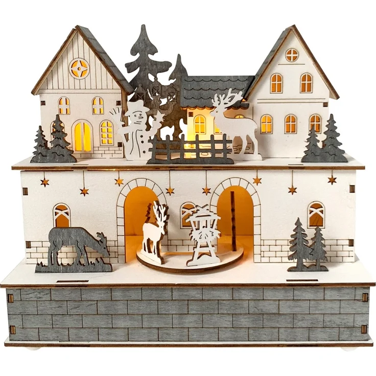 HTI-Living mit beweglichen Figuren LED Weihnachtshaus Weiß Grau – Bild 3