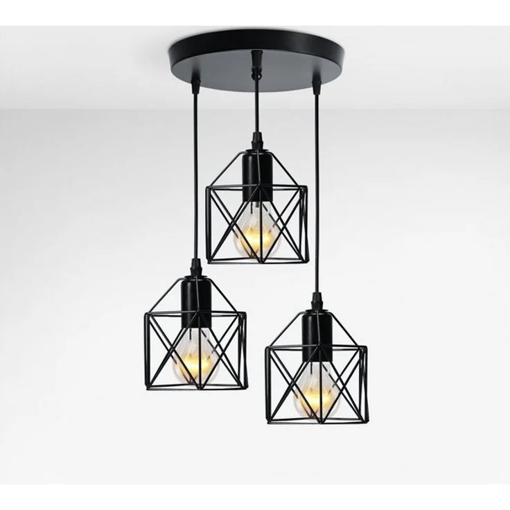 EMKE Pendelleuchte 3-flammig Industriell höhenverstellbar, ohne Leuchtmittel, E27-Fassung, Eisen Schwarz, Ideal für Esszimmer, Küche & Wohnzimmer – Bild 4