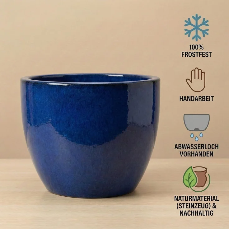 Teramico Blumentopf XXL Pflanztopf Keramik Eggpot Royalblau – Ø 60x50 cm (1 St), Frostfest, UV-Fest – Bild 4