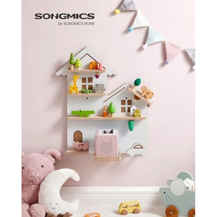 SONGMICS Regal für Toniebox, Wandregal für 35 Figuren, Kinderregal, einfache Montage, Kinderzimmer, Wohnzimmer, wolkenweiß GKR801W10 – Bild 3