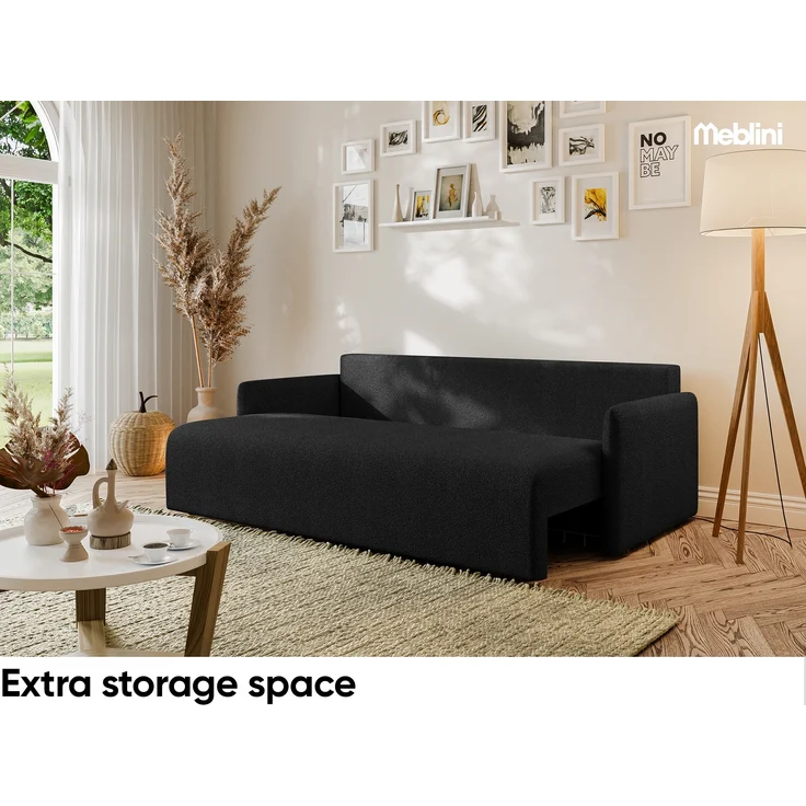 MEBLINI Sofa mit Schlaffunktion - ANAKIN - 210x90x93cm – Schwarz Boucle – Schlafcouch Ausziehbar - Schlafsofa mit Bettkasten - Sofabett - Couch mit Schlaffunktion – Klappsofa – Bild 4