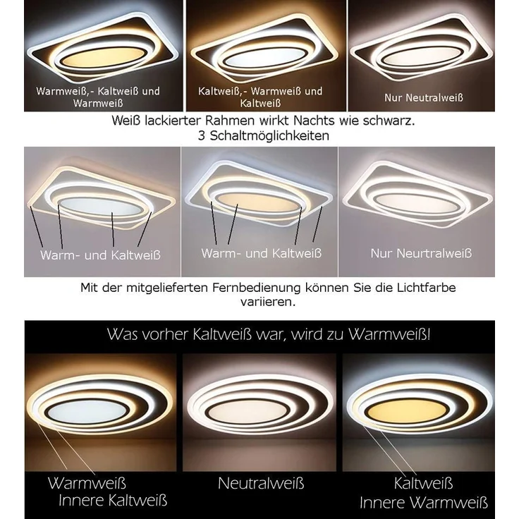 Euroton LED Deckenleuchte LED Deckenleuchte Deckenlampe 80*65*9 Fernbedienung dimmbar, LED fest integriert, kalt-warm 7000k-3000k stufenlos einstellbar, Mit Fernbedienung steuerber – Bild 3