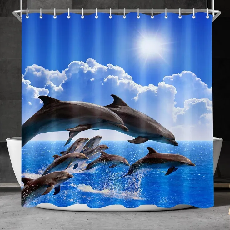 Duschvorhang 180x160cm Delphin Wasserabweisend Antischimmel Polyester Textil