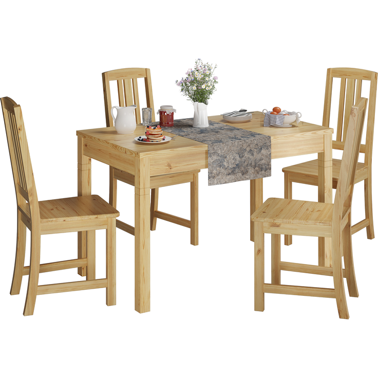 Vollholz-Essgruppe mit Tisch und 4 Stühle Kiefer Massivholz natur 90.70-51 B-Set 22 – Bild 3