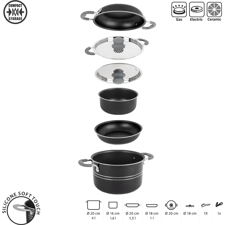 BRUNNER Topf-Set Camping Koch Geschirr Set Flavor 7+1, 20 cm Outdoor Küche Topf Pfanne Alu – Bild 2