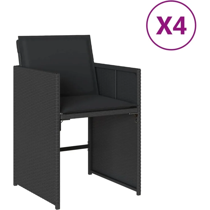 vidaXL Gartenstühle mit Kissen 4 Stk. Schwarz Poly Rattan 364984 – Bild 2