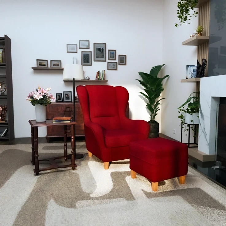 Supellex Sofia Ohrensessel mit Hocker | Design Vienna Rubin-Rot – Bild 2