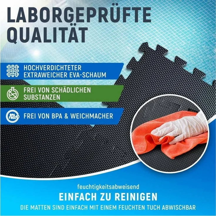 NEOLYMP Whirlpoolmatte Robuste Bodenschutzmatte - Fitness - Schutzmatte Boden - Fitnessmatte, BxLxH: 32 x 32 x 32 cm, (144 Puzzlestücke inkl. Randteile, 18 Schutzmatten Pool inklusive Randstücke - Puzzletechnik Poolboden), Schützt deinen Pool, EVA Matte, S... – Bild 4