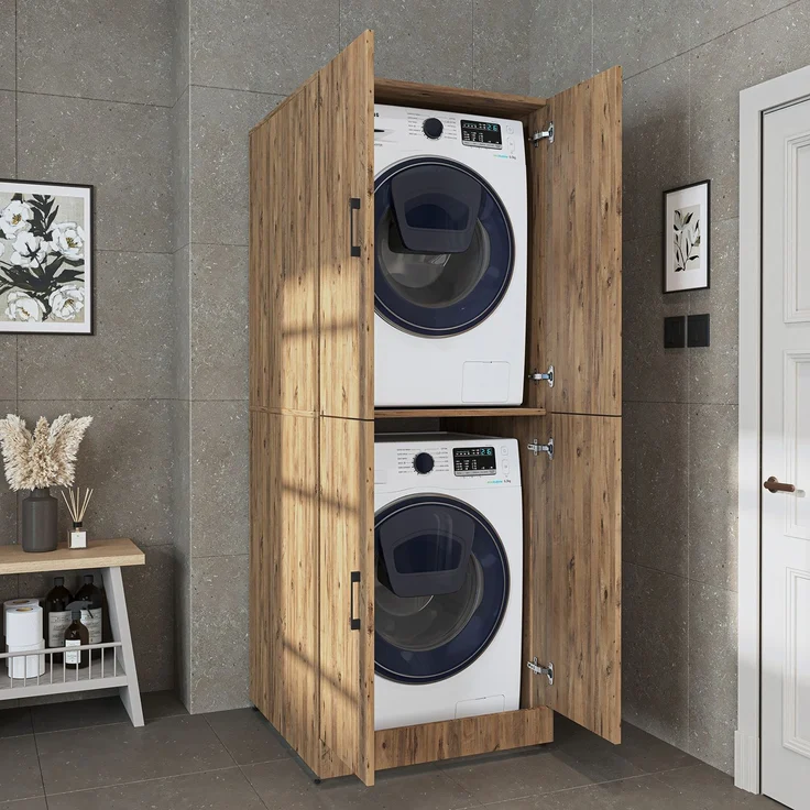 Roomart Waschmaschinenschrank DORA-II- Waschmaschinen- & Trocknerschrank mit Türen – Waschküchenschrank für Waschmaschine & Trockner • Eiche – Bild 4