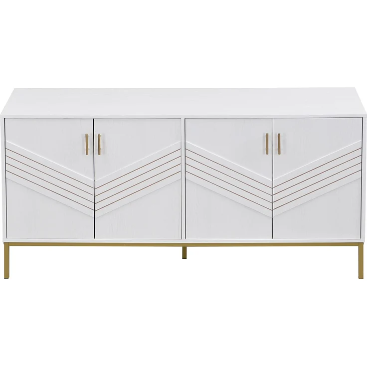 ZUBALIYA Sideboard 160x40x80,5 cm, mit verstellbaren Einlegeböden, mit 4 Türen, aus MDF, Weiß / Holzfarben – Bild 10