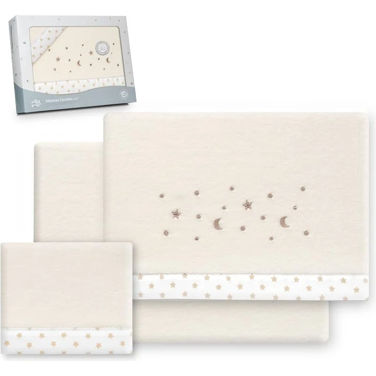 Interbaby Underzy Bettwäsche-Set, 100% Polyester, Mond, Beige, 60 x 120 cm, Spannbetttuch, Bettlaken und Kissenbezug, Winter-Bettbezug