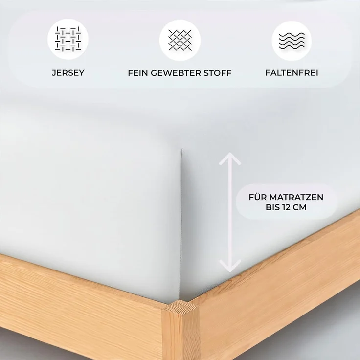 Buymax® Topper Spannbettlaken 160x200 cm Spannbetttuch 100% Baumwolle Jersey für Matratzentopper bis 12 cm Matratzenhöhe Bettlaken für Boxspringbett Topper, Weiß – Bild 3