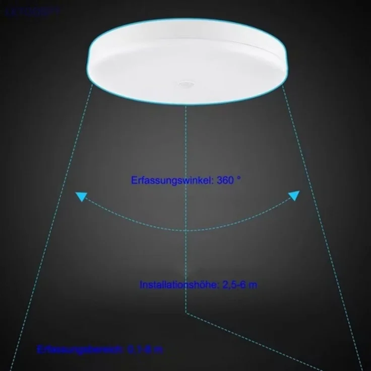 LETGOSPT Deckenleuchte LED Deckenleuchte mit Bewegungsmelder Sensor Leuchte Balkon Lampe, IP54 Wasserfest, LED fest integriert, Kaltweiß, 18W 1800LM, Deckenlampe 6500K für Balkon Flur Garage Treppe Gang – Bild 3