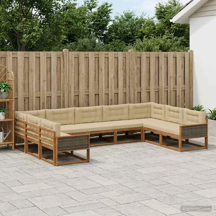 vidaXL Outdoor-Sofagarnitur 9 stk. 9-Sitzer Natur und Beige 3382881 – Bild 1