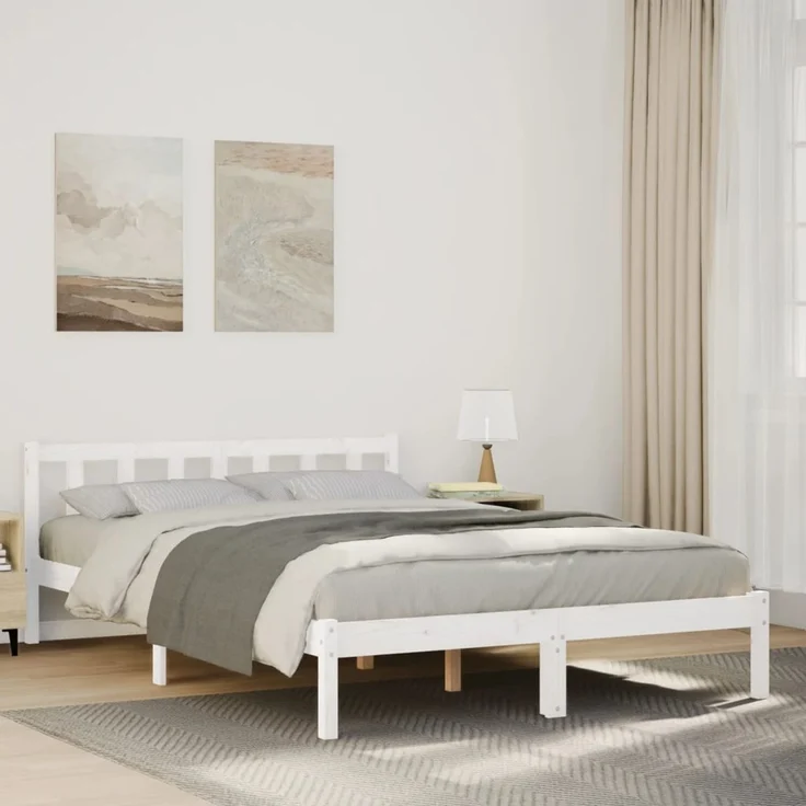 vidaXL Massivholzbett Extra Lang ohne Matratze Weiß 140x220 Kieferholz 852449 – Bild 1