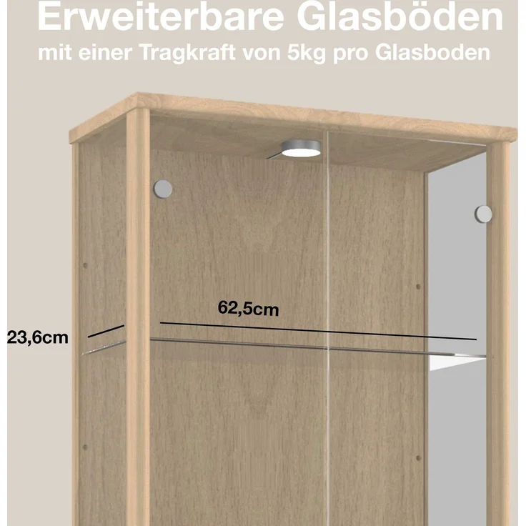 K-Mbel Vitrinenschrank 2-trig (176x67x33cm) - Made in Germany - Standvitrine Buche mit 4 hhenverstellbaren Glasbden & LED - Glasvitrine Stehend - Vitrine Glas - Display Cabinet – Bild 5