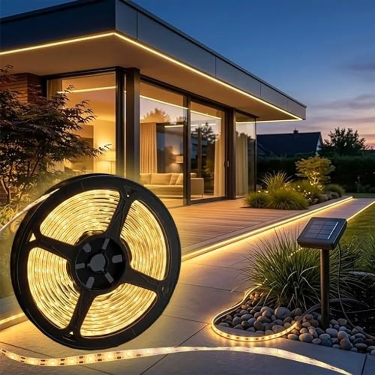 Spetebo LED Stripe Outdoor Solar Lichtstreifen selbstklebend, 120-flammig,Solar LED Stripe selbstklebend warm weiß 200 cm für Außen – Bild 1