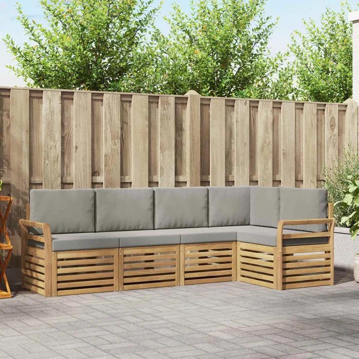 vidaXL Outdoor-Sofagarnitur 5 stk. 5-Sitzer Weiß und Hellgrau 3391836 – Bild 1