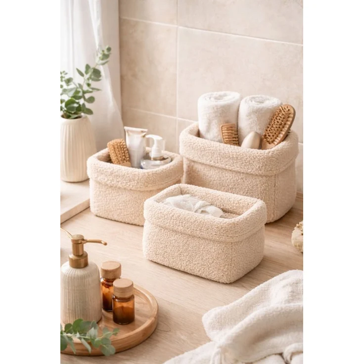 BABEES Dekokorb 3-er SET Organizer Utensilo Aufbewahrungskorb Wickeltisch Baby, BOUCLE Körbchen Wohnzimmer, Kinderzimmer, Badezimmer, Deko Korb – Bild 2