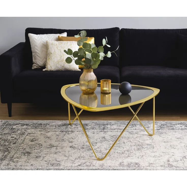 Couchtisch mit Schwarzglasplatte & goldfarbenem Metallgestell – modern & elegant