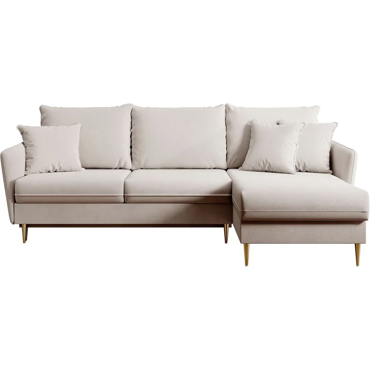 Selsey 'Volio' Ecksofa mit Schlaffunktion, Samt wasserabweisend, Goldene Beine, Beige – Bild 6