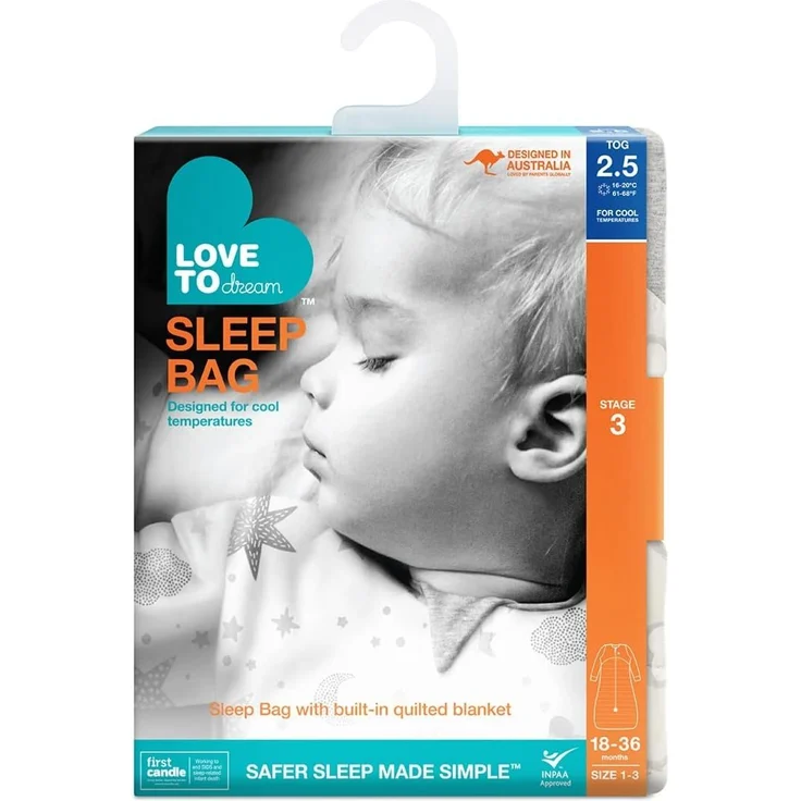 Love To Dream Schlafsack warm, 6–18 Monate, Südpolgrau, 2,5 Tog für Kälte (16–20 °C), Langarm und Steppdecke, maschinenwaschbare Baumwolle, 2 Reißverschlüsse, Von Hebammen empfohlen – Bild 6