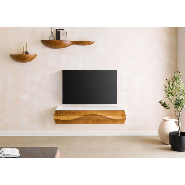 Lowboard Akazie 124 x 40 x 25 natur lackiert / Marmor weiß MONTREAL #132 – Bild 9