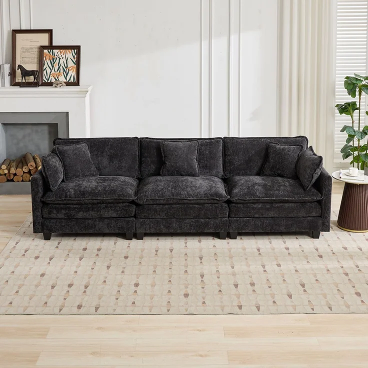 ZUBALIYA Sofa mit LED - Beleuchtung, mit Chenille - Bezug, mit Cordbezug, modular aufgebaut, aus Chenille, für Wohnzimmer und Apartments – Bild 3