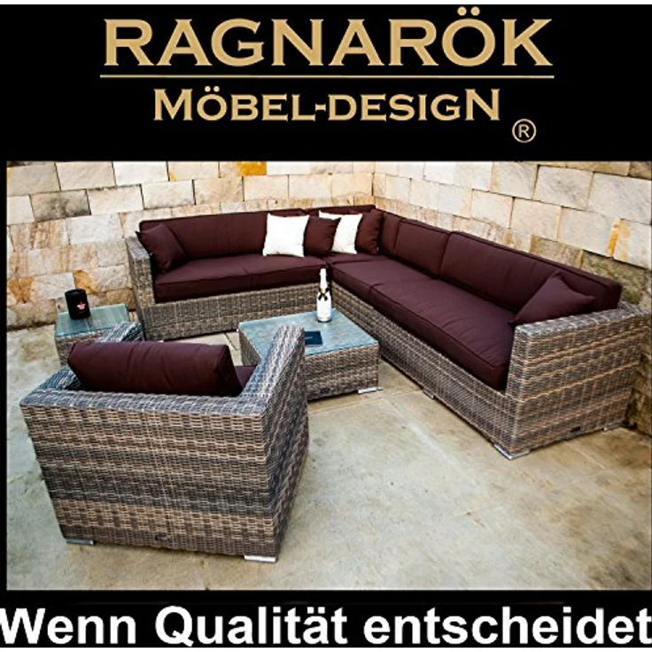 Ragnarök Möbel-Design Gartenlounge-Set Narvik, (Set, Ecklounge, Polyrattan, Alu), Sitzpolster ca. 16 cm dick und haben 2 intergrierte Härtegrade – Bild 3