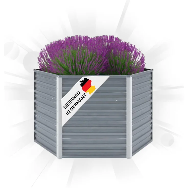 DELUKE® 6-eckiges Hochbeet für Garten NOA Grau 129x129x45cm Verzinkter Stahl Hochbeet Metall Gartenbeet Kräuterbeet Blumenbeet Beet hoch Frühbeet für Garten Gemüsebeet – Bild 1