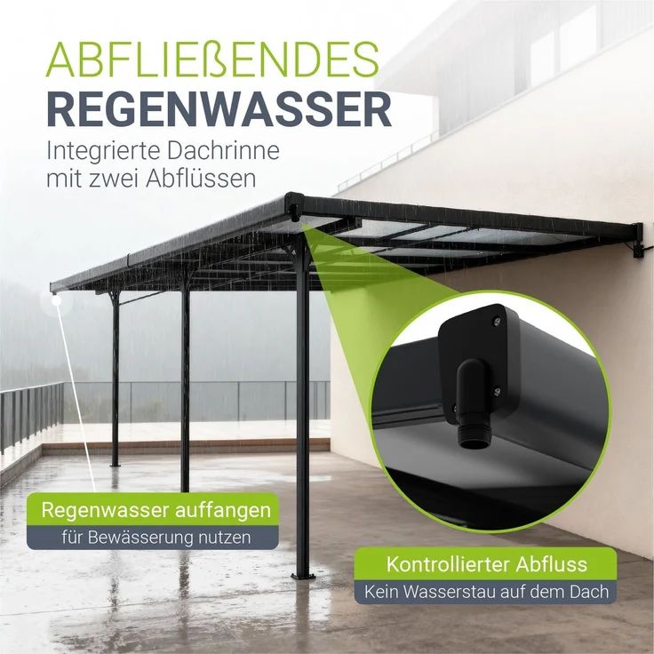 Juskys Terrassenüberdachung Borneo 5x3 m – Aluminium Terrassendach mit Doppelstegplatten Sonnenschutz Wandmontage Überdachung für Terrassen Dunkelgrau – Bild 3