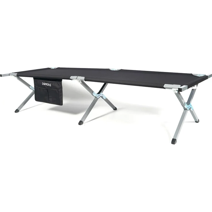 24Move Feldbett Feldbett, Gartenliege, Campingbett bis 180 kg, klappbar, zelten (schwarz, wasserabweisend, inkl. Seitentasche, 190 cm x 63 cm x 42 cm, inkl. Tragetasche für einfachen Transport) – Bild 4