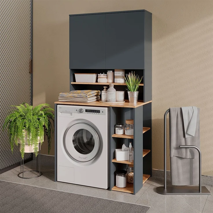 Waschmaschinenschrank Viktor Anthrazit/Goldkraft Eiche 93.6 x 88.2 cm 2 Teile mit Regal Vicco – Bild 6