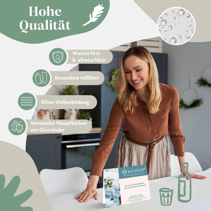 KESSER® Vlies Tischläufer Modern 30cm x 25m | Tischdekoration für Hochzeiten, Geburtstage, Taufen, Einschulung & Allen Feierlichkeiten | Tischband abwaschbar, wasserabweisend & wetterfest Weiß, 30cm x 25m – Bild 4