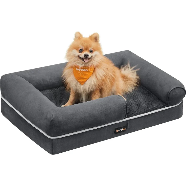 Feandrea Orthopädisches Hundebett, Hundekissen, Hundekorb, weiche Polsterung, Hundesofa, erhöhte Ränder, Bezug abnehmbar und waschbar, 76 x 51 x 18 cm, rutschfeste Unterseite, dunkelgrau PGW074G01 – Bild 1