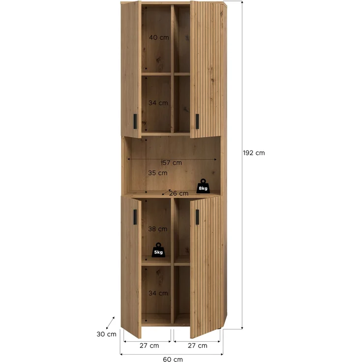 Badschrank B/H/T: 60x192x30 cm in Artisan Oak Nachbildung und -- – Bild 4