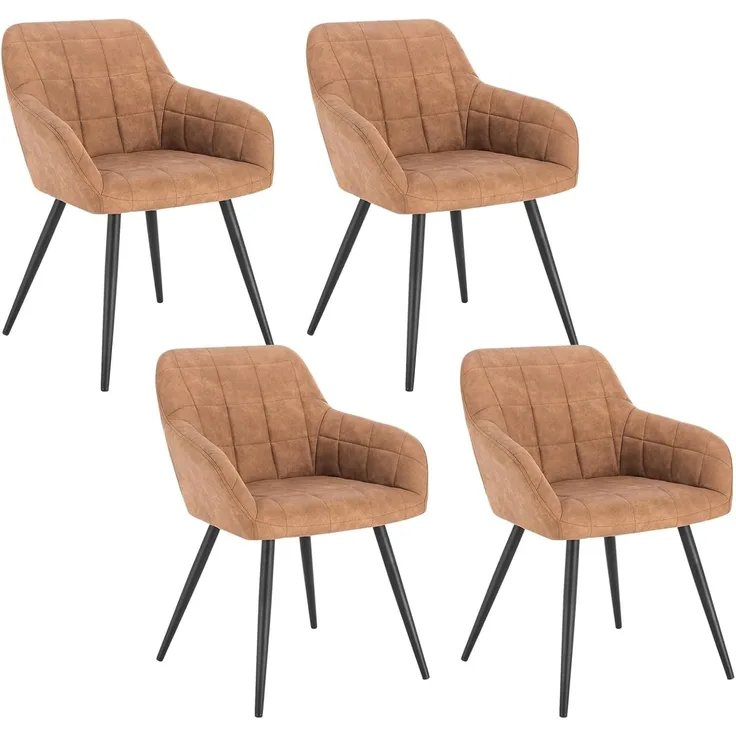 WOLTU 4 x Esszimmerstühle 4er Set Esszimmerstuhl Küchenstuhl Polsterstuhl Design Stuhl mit Armlehne, mit Sitzfläche aus Stoffbezug, Gestell aus Metall, Braun, BH224br-4