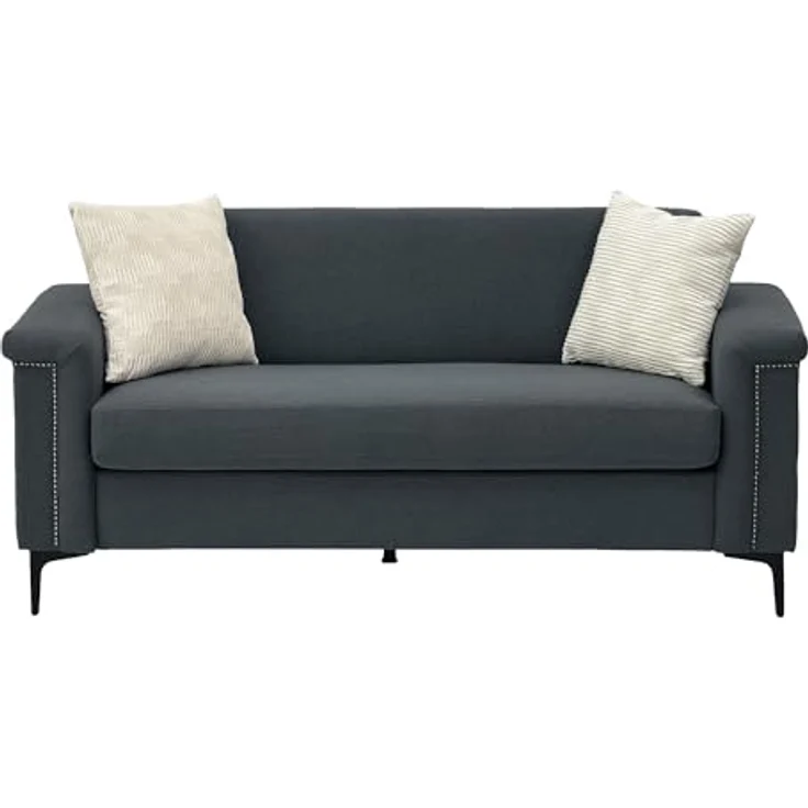 Ball & Cast 2 Sitzer Sofa mit Metallbeinen, Jugendsofa mit Klassischer Nietenverzierung, Elegant Skandinavischer Stil für Wohnzimmer, 172 x 81.5 x 73.5 cm (BxHxT), Dunkelgrau – Bild 5