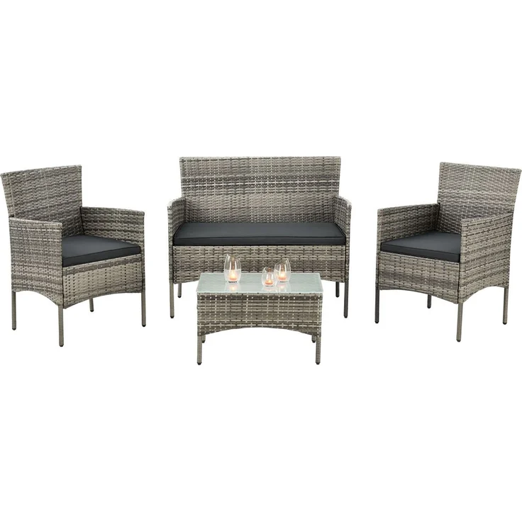 Juskys 'Fort Myers' Gartenmöbel Set mit Tisch, Sofa & 2 Stühlen, Polyrattan, 60x35 cm, Grau-meliert / Grau – Bild 1