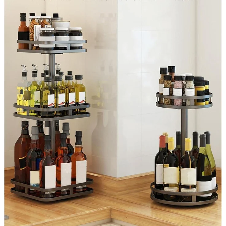 Drehbares Gewürzregal Schwarz 2-Etagen Stehend Lazy Susan – Bild 3